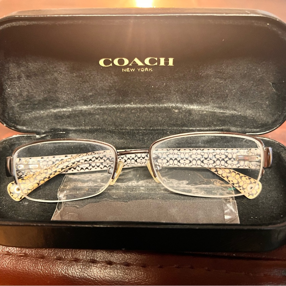 Coach Women's Glasses with Black, White, Silver Accents.  Leather Coach Case